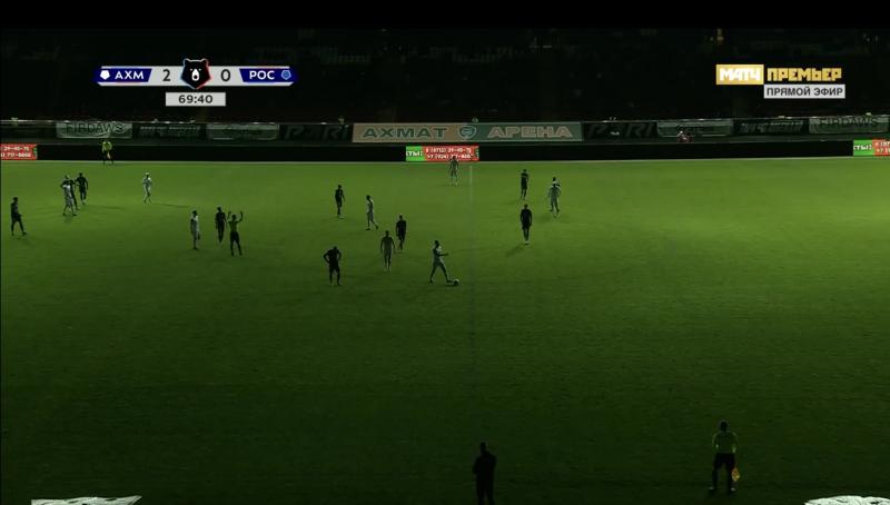 На стадионе в Грозном отключилось освещение на 70-й минуте игры «Ахмата» и «Ростова». Судья увел команды с поля, игра возобновилась через 10 минут