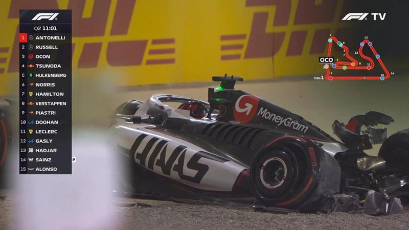 Окон разбил болид, квалификация в Бахрейне прервана красными флагами